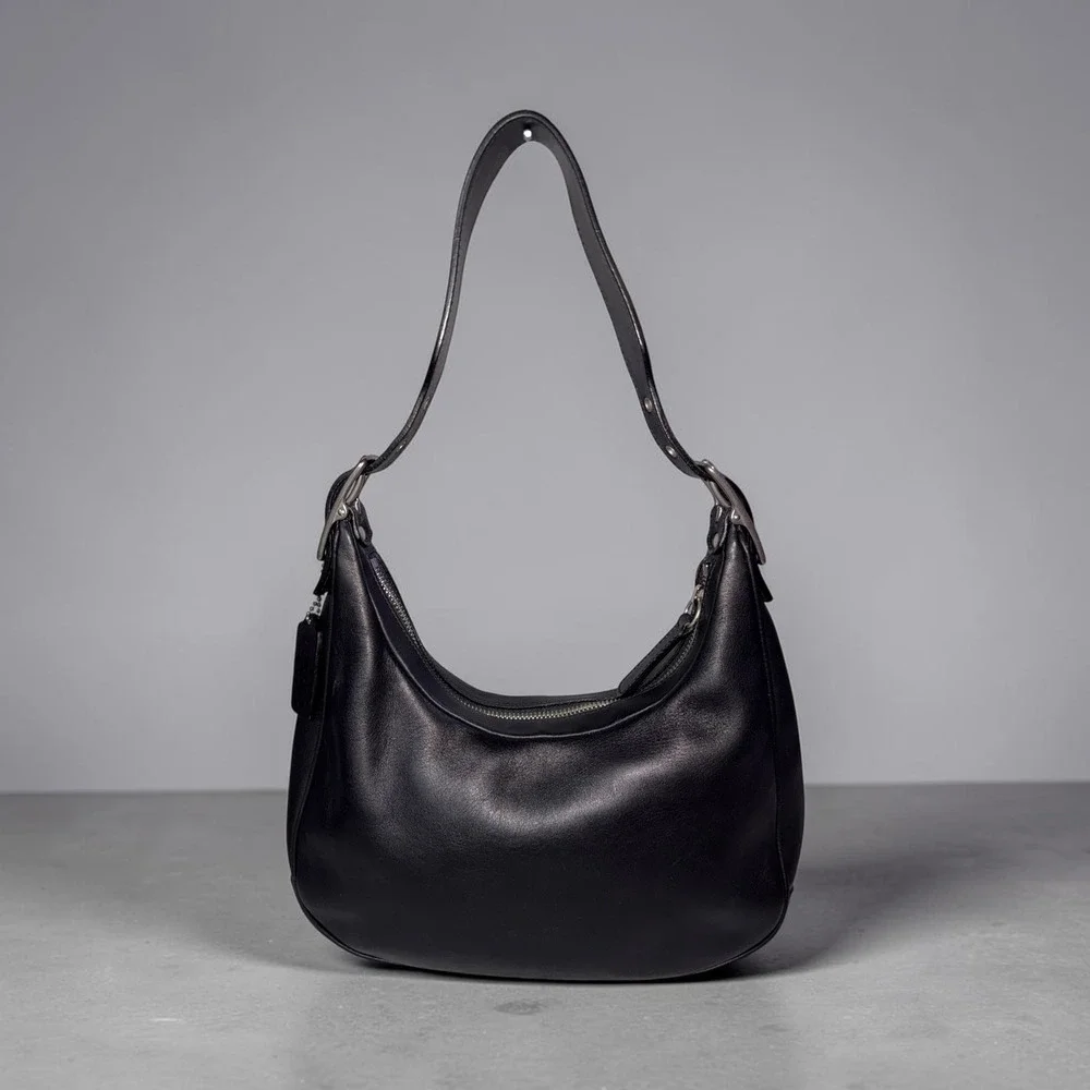 Coach 9342 Black Full-Grain Leather Hobo Shoulder Bag Silver Hardware